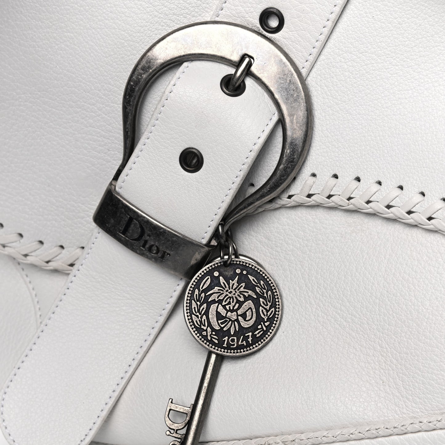 Calfskin Whipstitch Gaucho Double Saddle Bag White