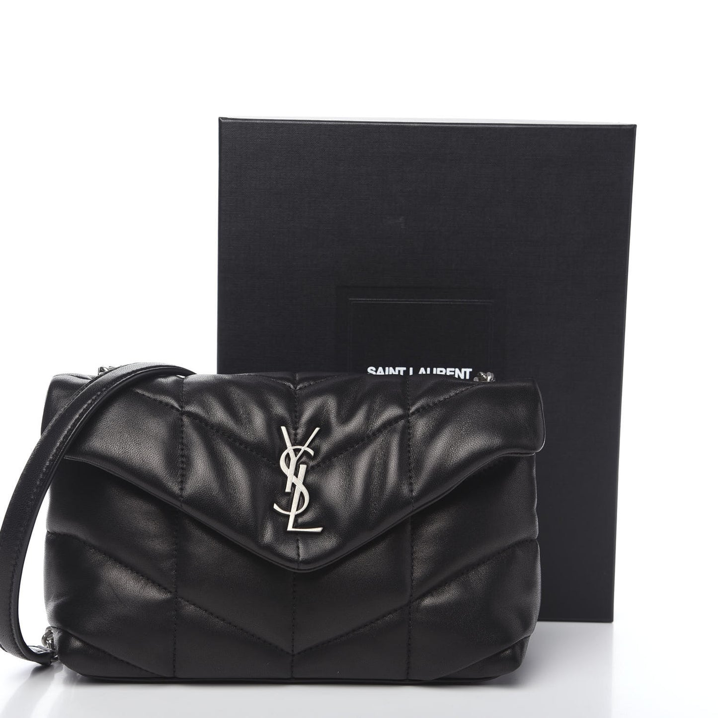 Lambskin Quilted Toy Loulou Puffer Monogram Chain Satchel Black