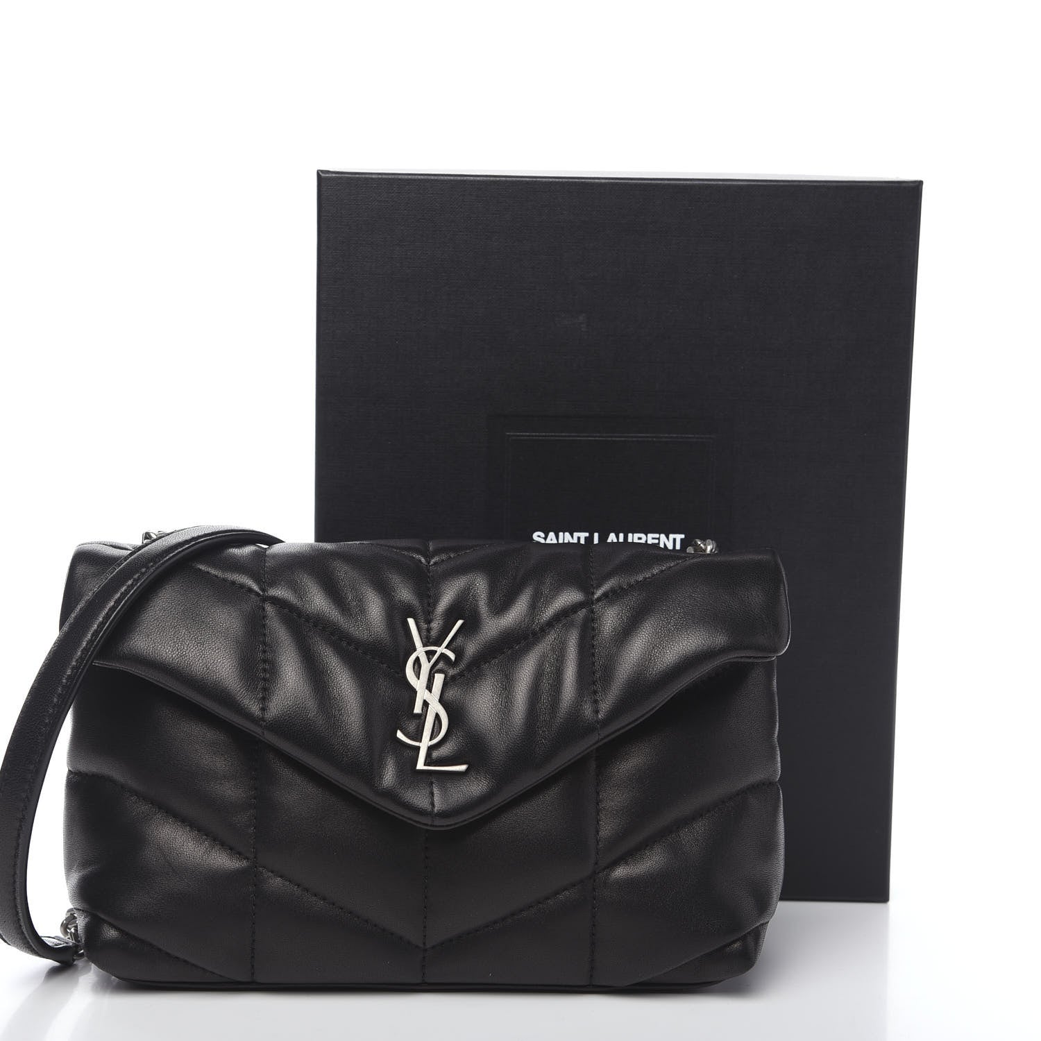 Saint Laurent Lambskin Quilted Toy Loulou Puffer Monogram Chain Satchel Black 13 of 13