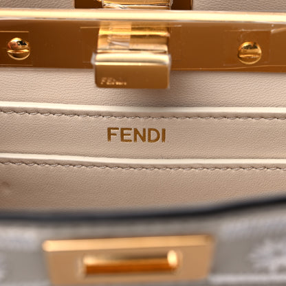 Fendi Vitello Seta Shiny Nappa Floral Embroidered Petite Peekaboo I SEE U Satchel Camelia White Ice 6 of 9