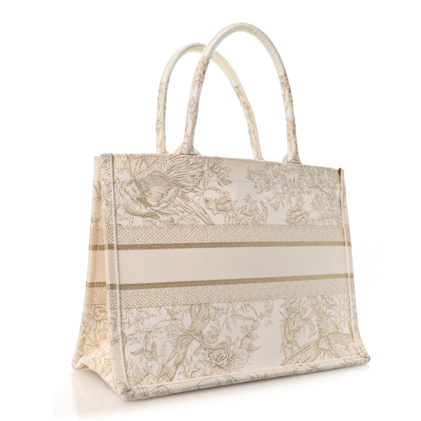 Canvas Embroidered Medium Jardin D'Hiver Book Tote White Gold