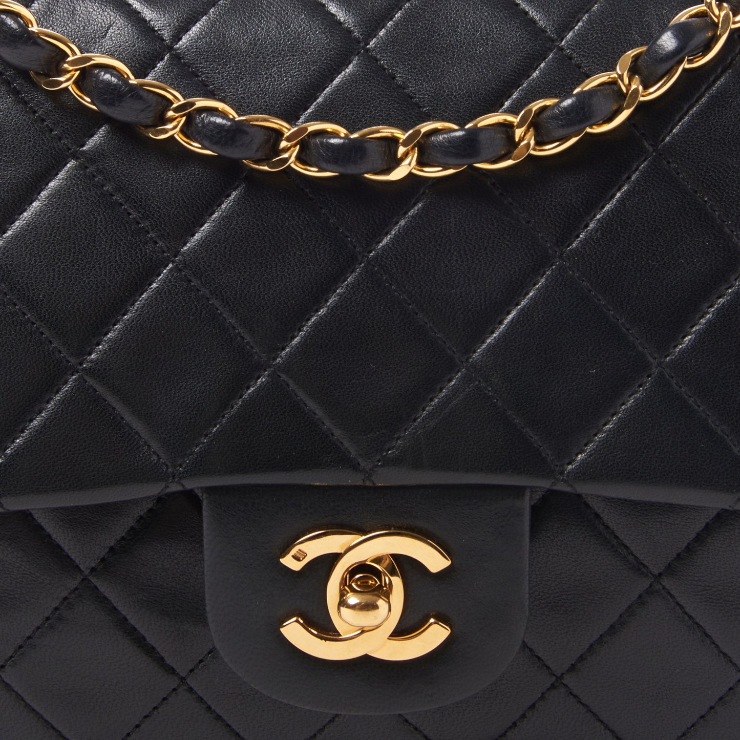 Lambskin Quilted Medium Double Flap Black