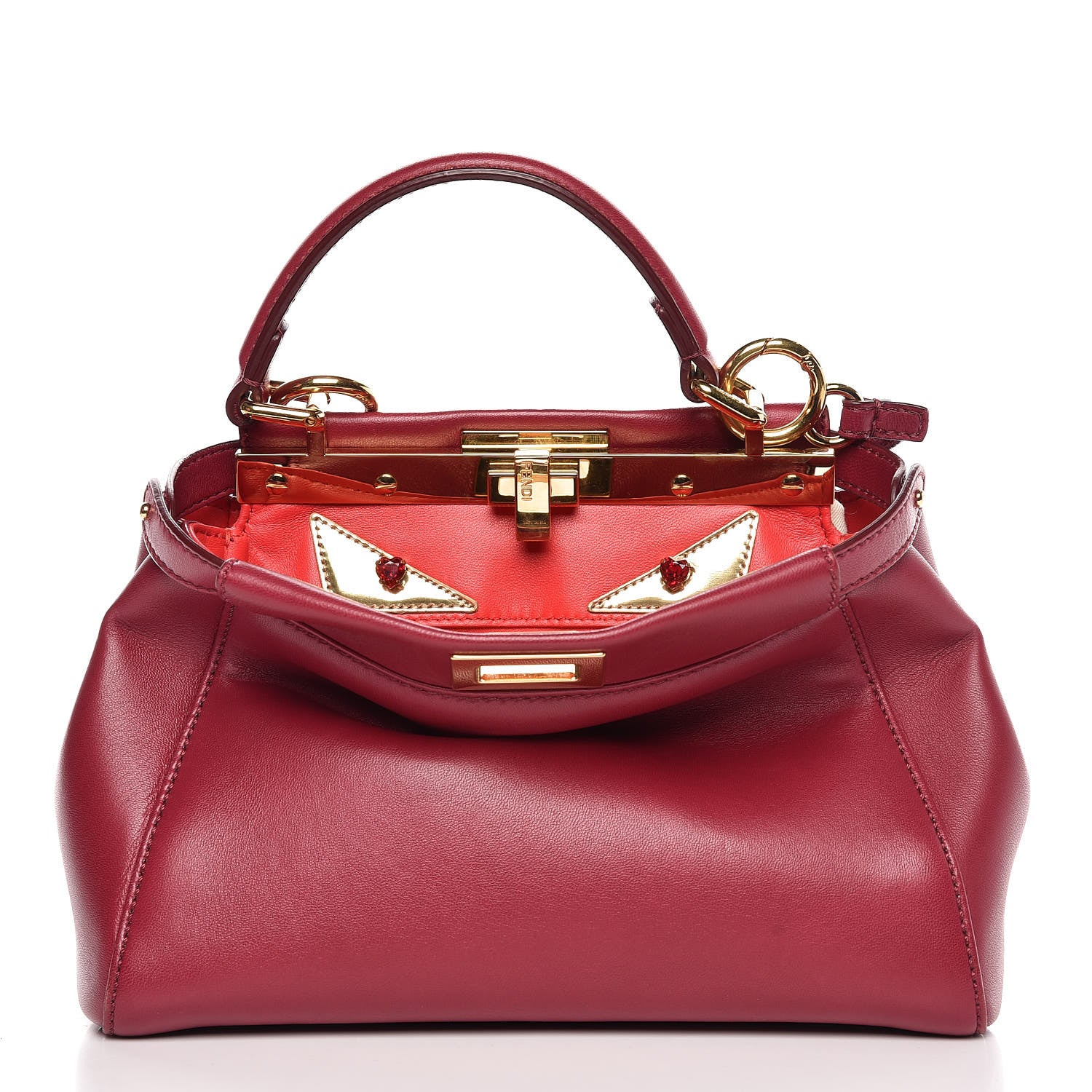 Fendi Nappa Monster Eyes Mini Peekaboo Iconic Satchel Amarena Fiamma 1 of 9
