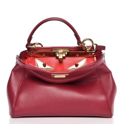 Fendi Nappa Monster Eyes Mini Peekaboo Iconic Satchel Amarena Fiamma 1 of 9