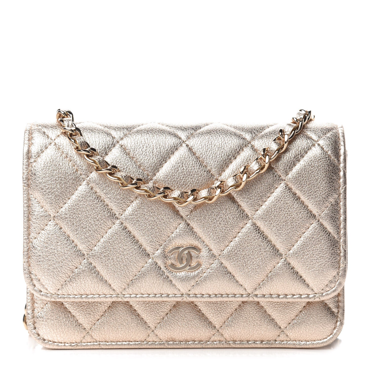 Chanel Metallic Lambskin Quilted Mini Wallet On Chain WOC Gold 1 of 10