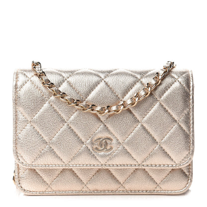 Chanel Metallic Lambskin Quilted Mini Wallet On Chain WOC Gold 1 of 10