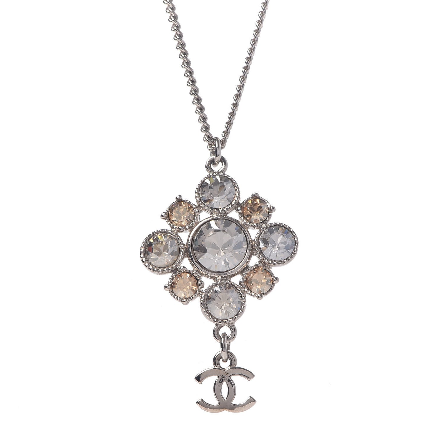 Crystal CC Drop Pendant Necklace Silver