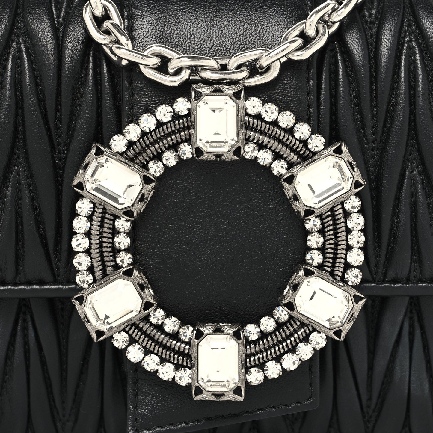 Nappa Matelasse Crystal Embellished Lady Top Handle Bag Black