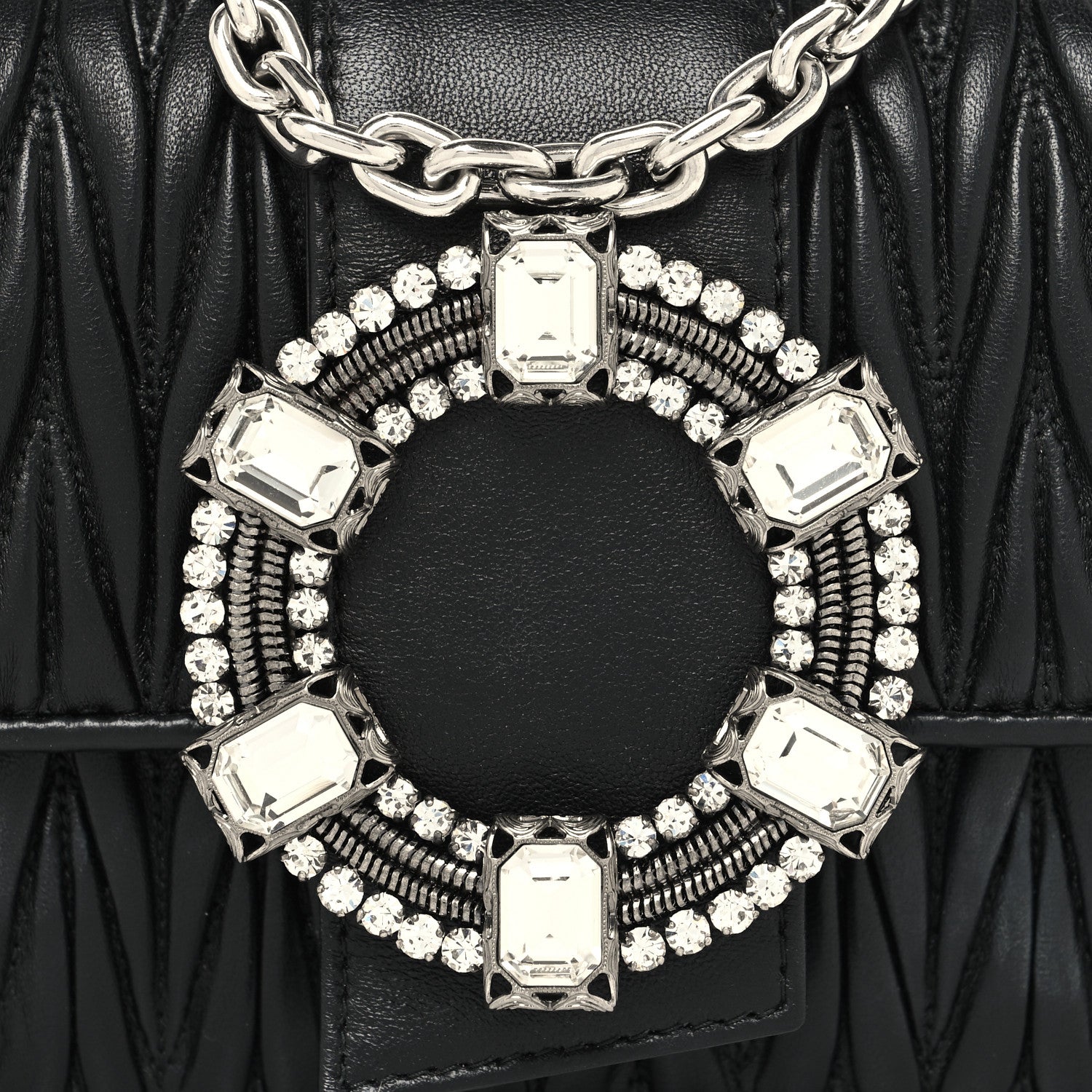 Miu Miu Nappa Matelasse Crystal Embellished Lady Top Handle Bag Black 8 of 10