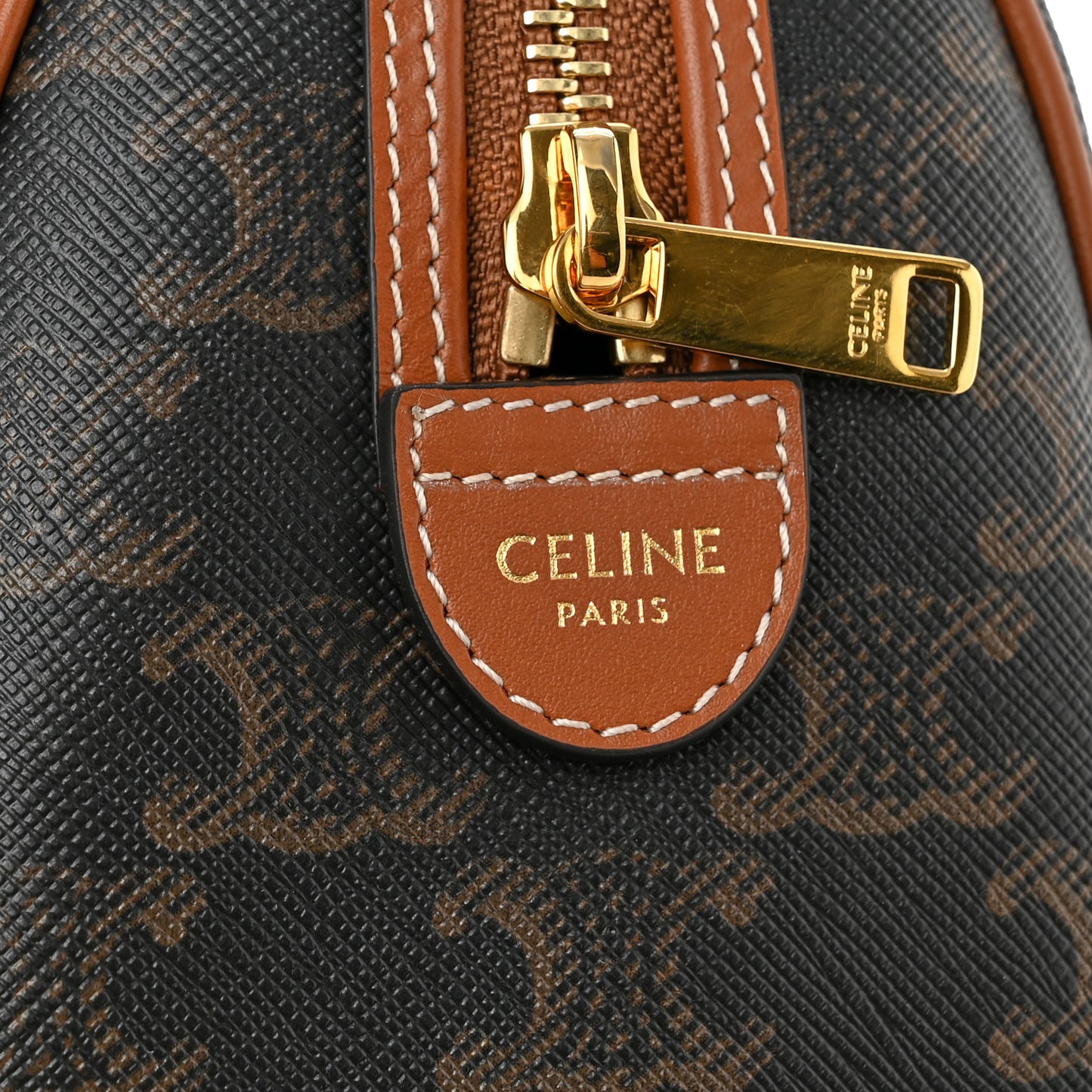 Triomphe Canvas Calfskin Small Boston Bag Tan