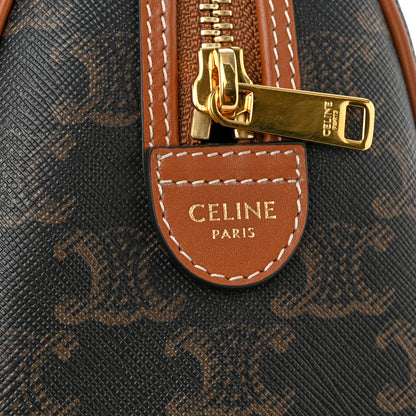 Celine Triomphe Canvas Calfskin Small Boston Bag Tan 6 of 9