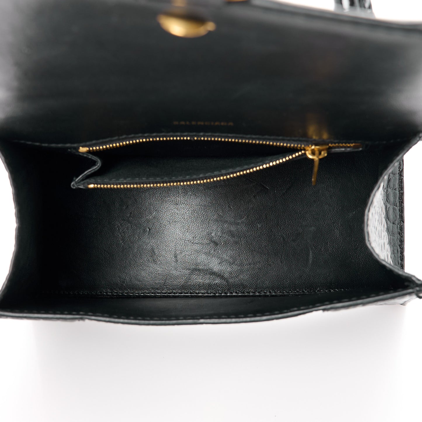 Shiny Calfskin Crocodile Embossed Small Hourglass Top Handle Bag Black