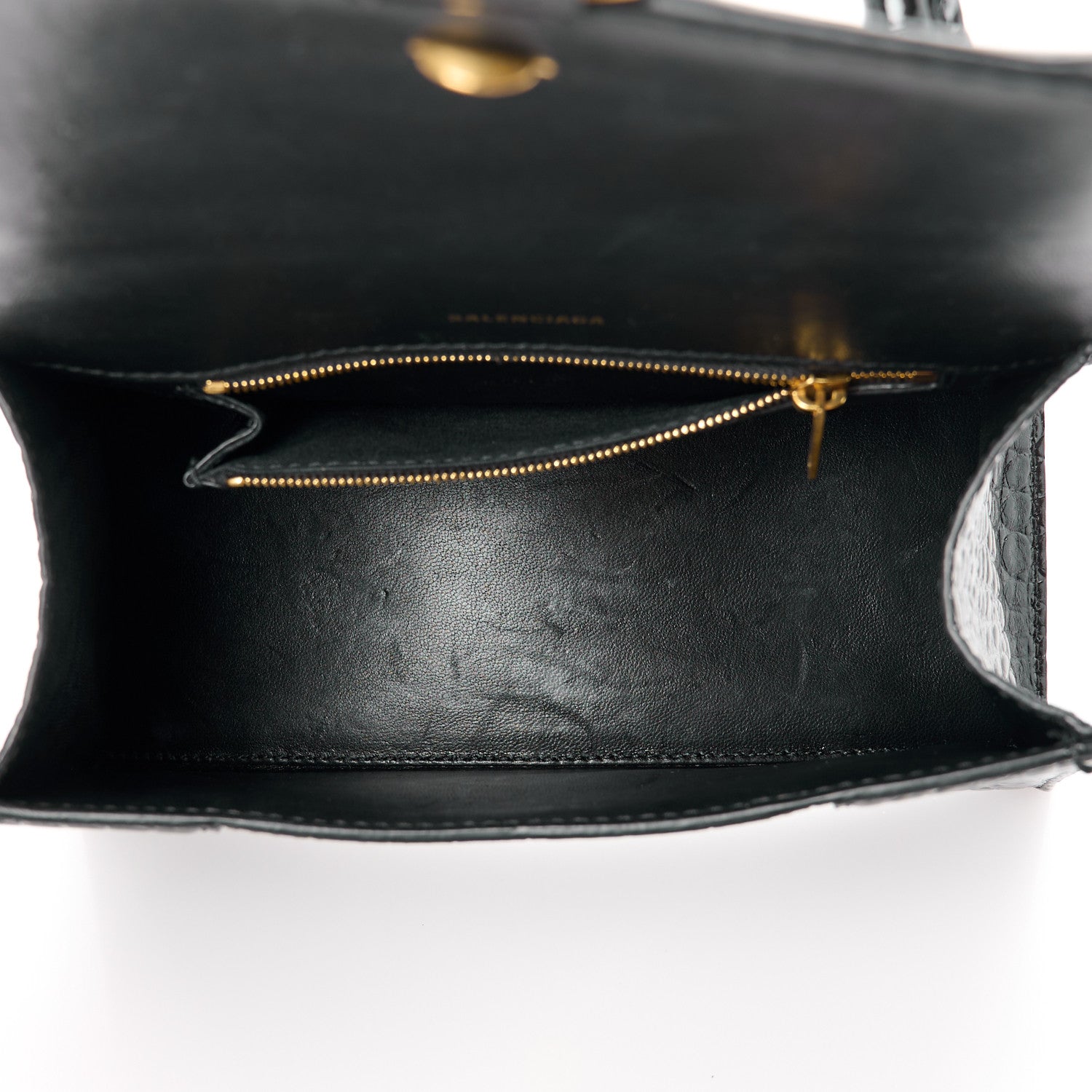 Balenciaga Shiny Calfskin Crocodile Embossed Small Hourglass Top Handle Bag Black 5 of 13