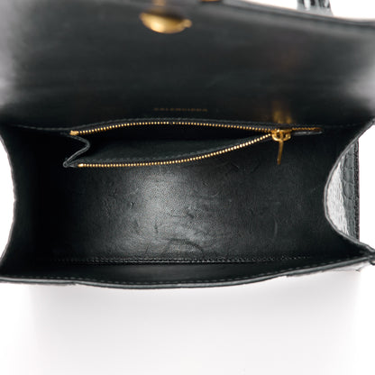 Balenciaga Shiny Calfskin Crocodile Embossed Small Hourglass Top Handle Bag Black 5 of 13