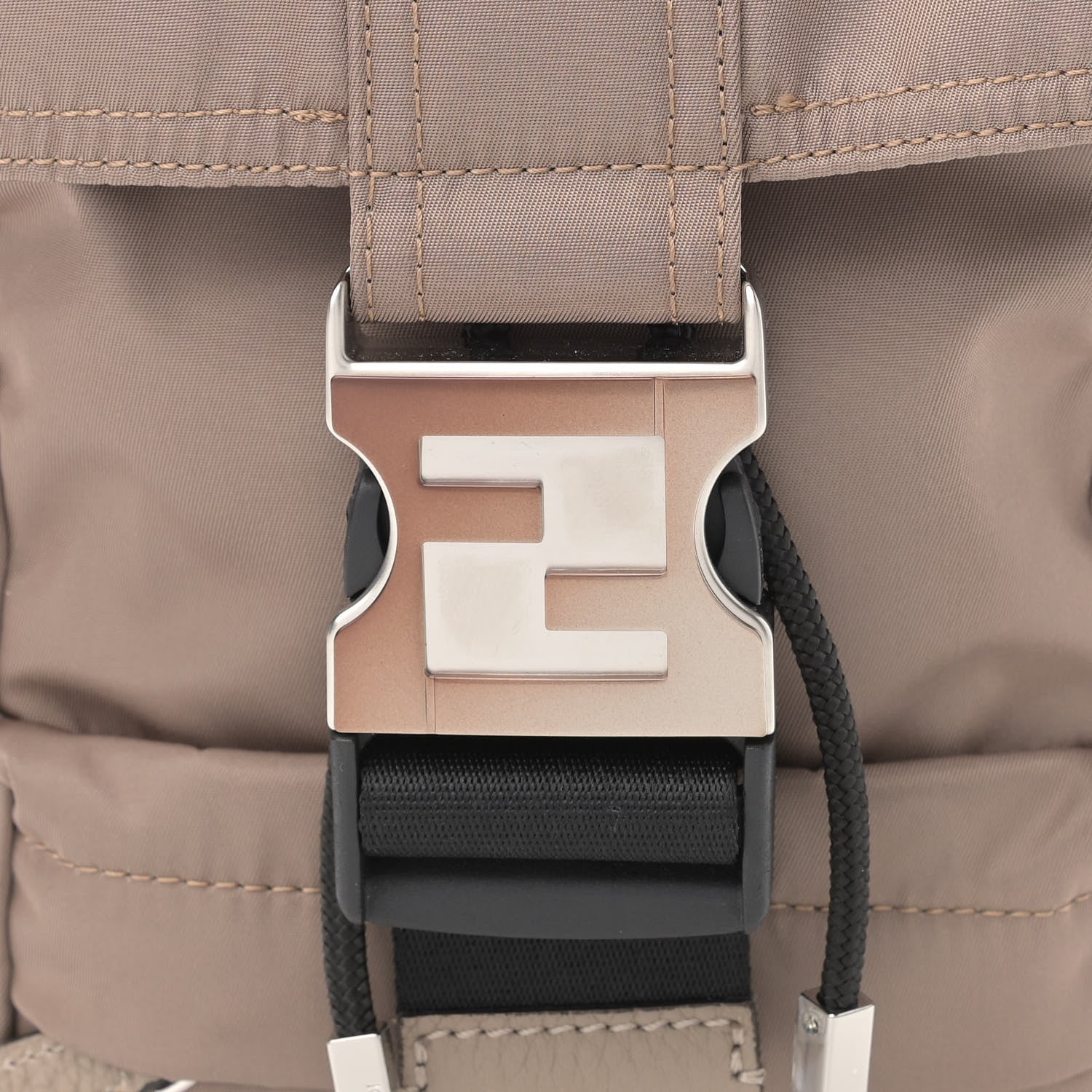 Fendi Econyl Nylon Santander Cuoio Roma Mini Fendiness Backpack Corda Palladium Miele Scuro 10 of 10