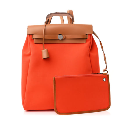 Hermes Military Toile Vache Hunter Herbag a Dos Zip Retourne Backpack Orange Mecano Fauve 3 of 12