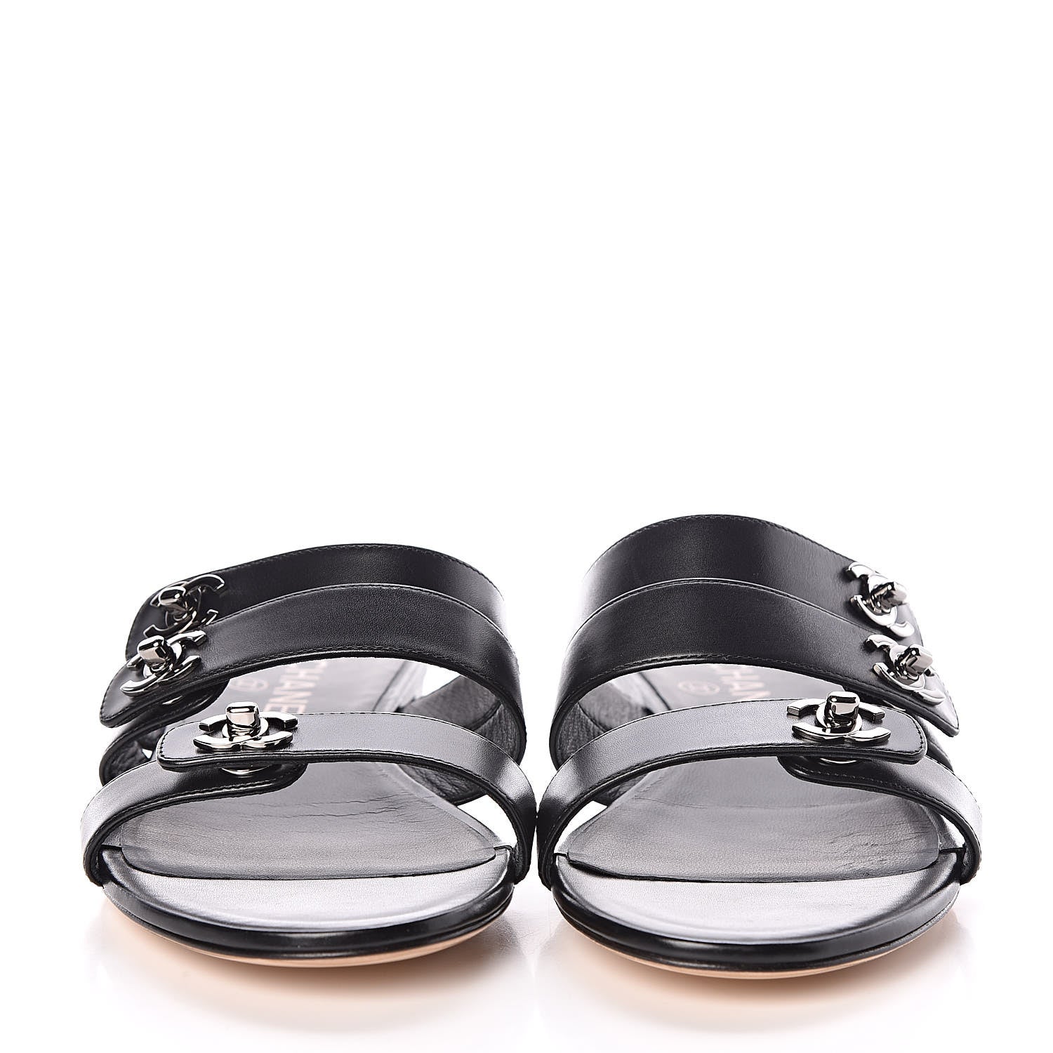 Chanel Calfskin CC Turnlock Mule Sandals 38 Black 2 of 8