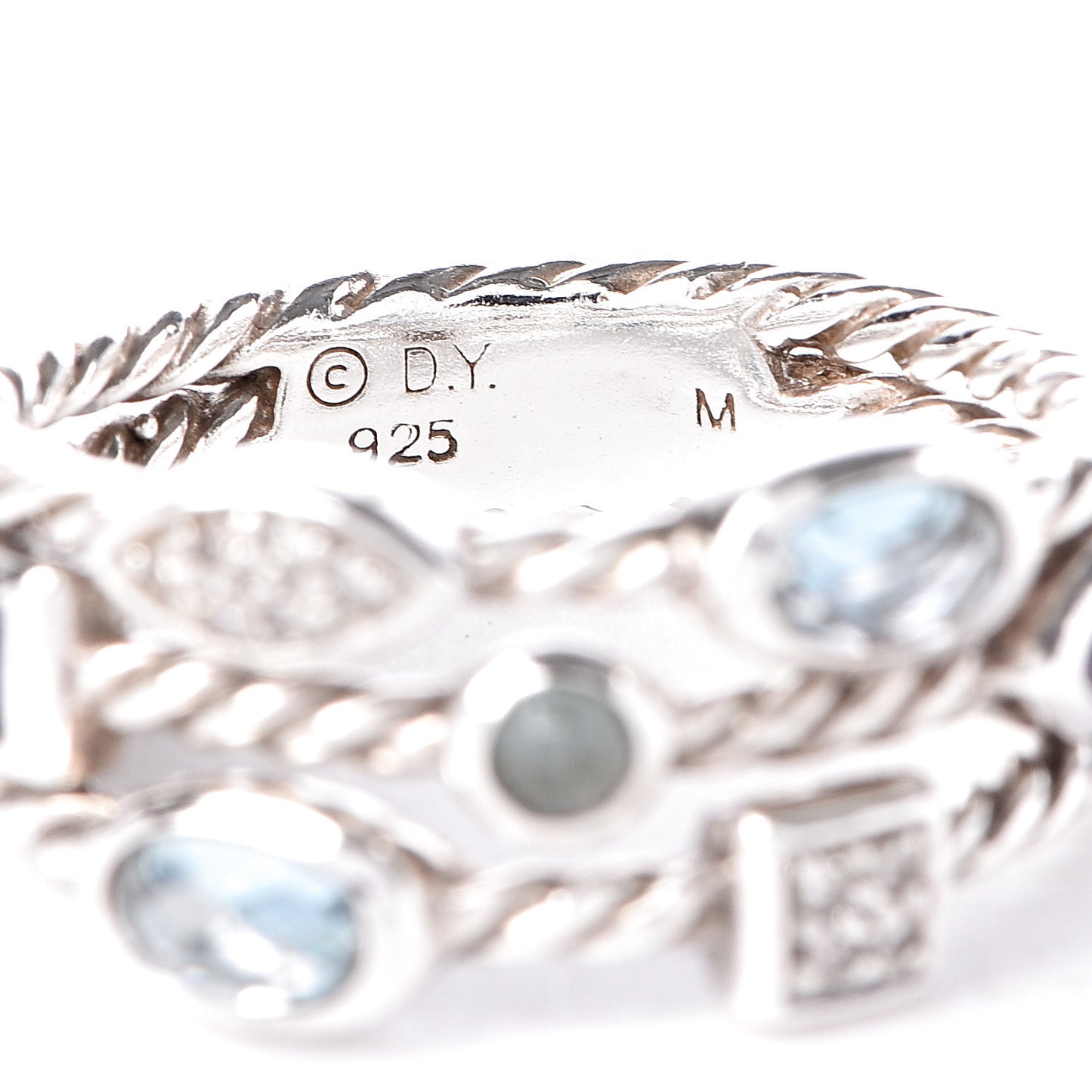 Sterling Silver Diamond Iolite Blue Topaz Confetti 3 Row Ring 54 7