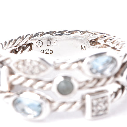 David Yurman Sterling Silver Diamond Iolite Blue Topaz Confetti 3 Row Ring 54 7 5 of 5