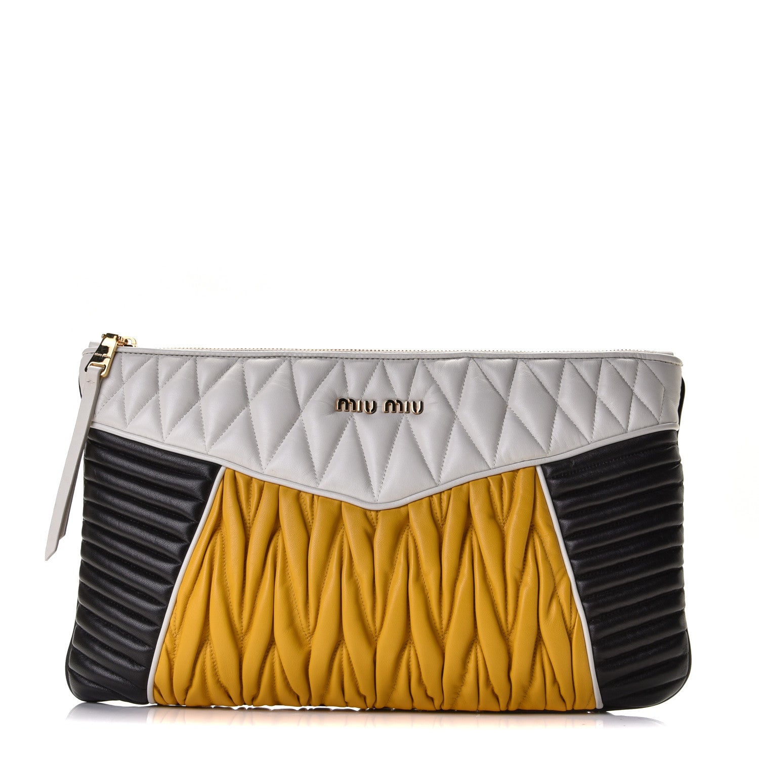 Miu Miu Nappa Matelasse Rider Clutch Miele Black White 1 of 11