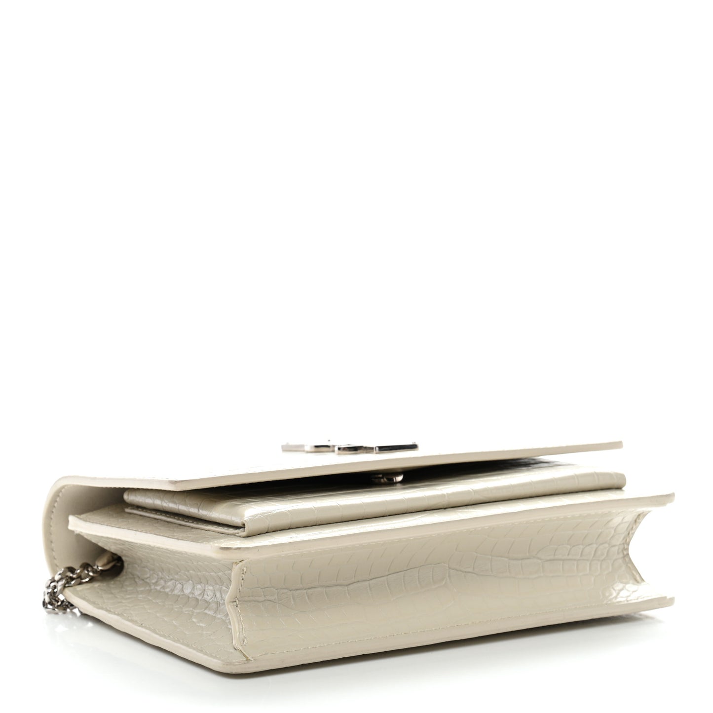 Calfskin Crocodile Embossed Monogram Sunset Chain Wallet Blanc Vintage