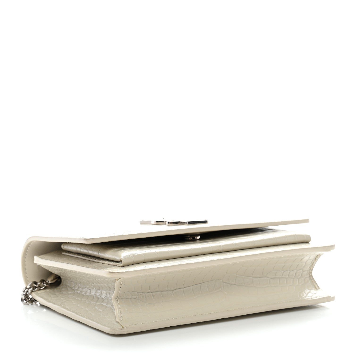 Saint Laurent Calfskin Crocodile Embossed Monogram Sunset Chain Wallet Blanc Vintage 3 of 9