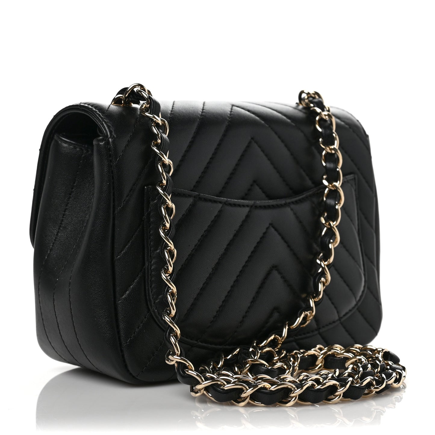 Lambskin Chevron Quilted Mini Square Flap Black