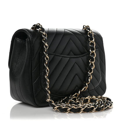 Chanel Lambskin Chevron Quilted Mini Square Flap Black 3 of 7