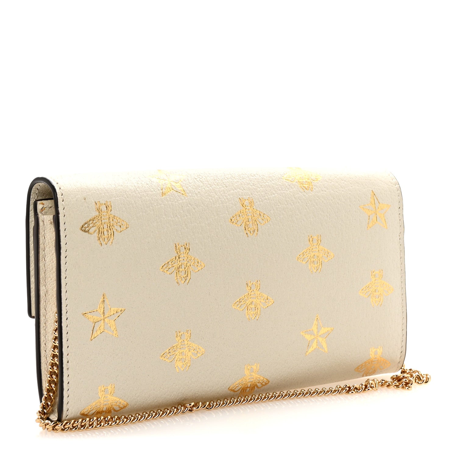 Gucci Grained Calfskin Bee Star Continental Chain Wallet White 3 of 10