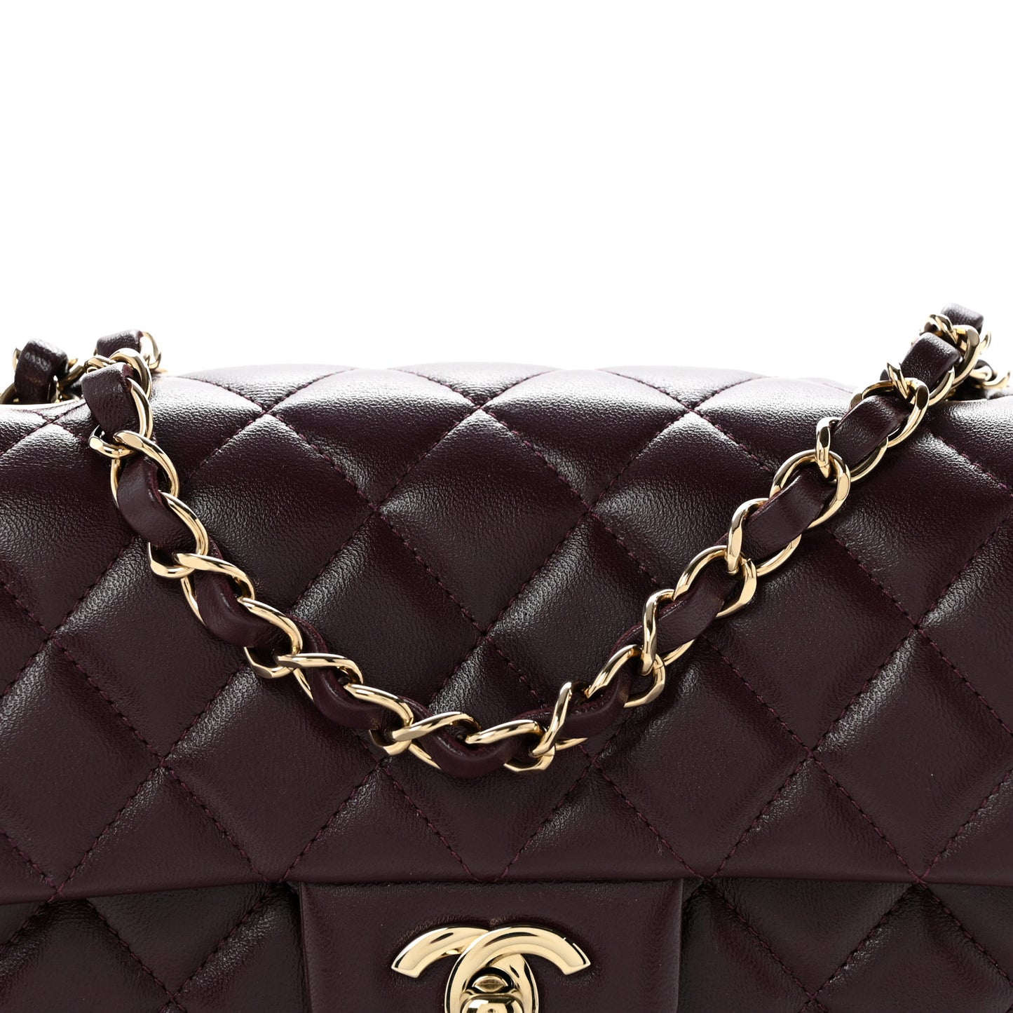 Lambskin Quilted Mini Rectangular Flap Burgundy