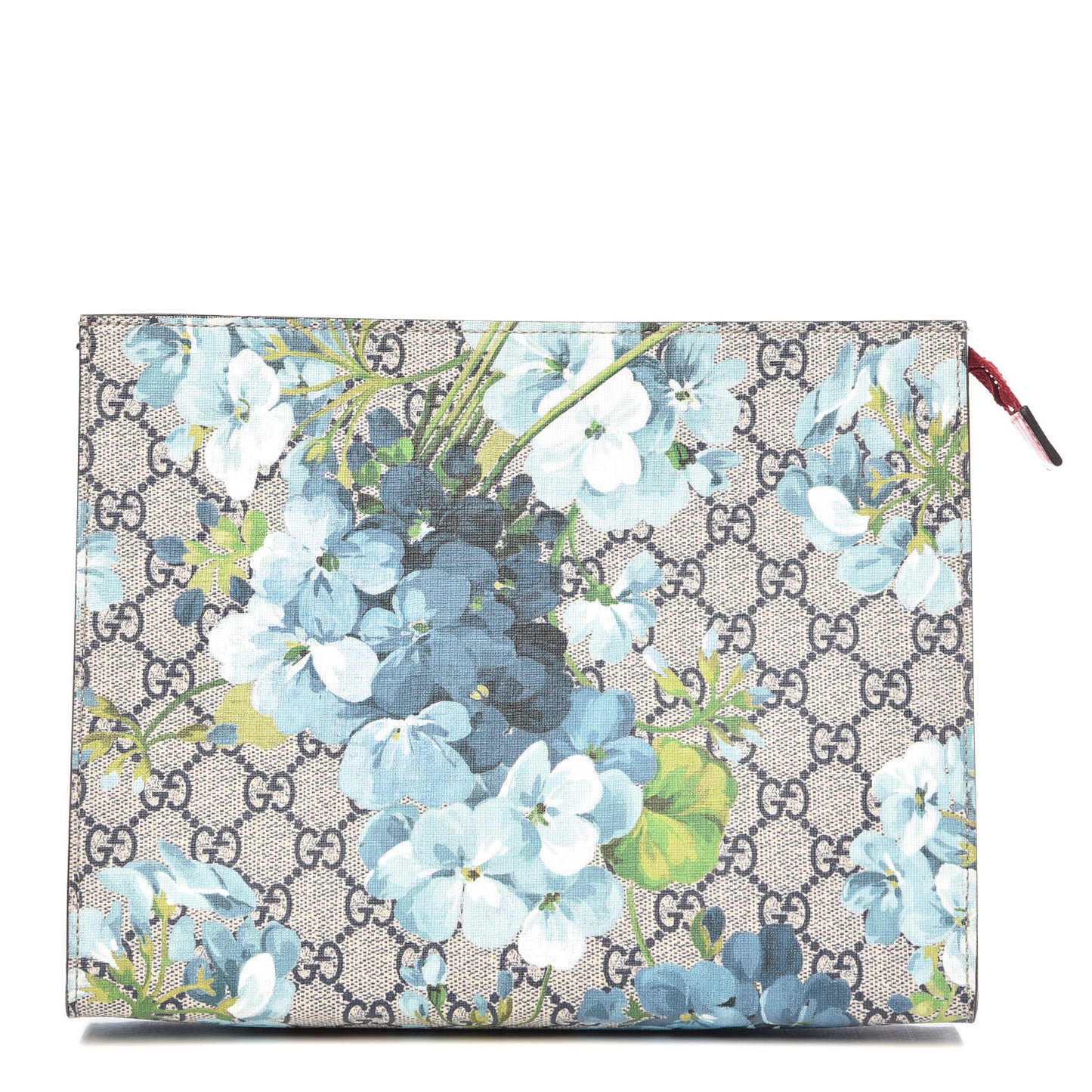 GG Supreme Monogram Blooms Large Cosmetic Case Beige Blue Navy Hibiscus Red