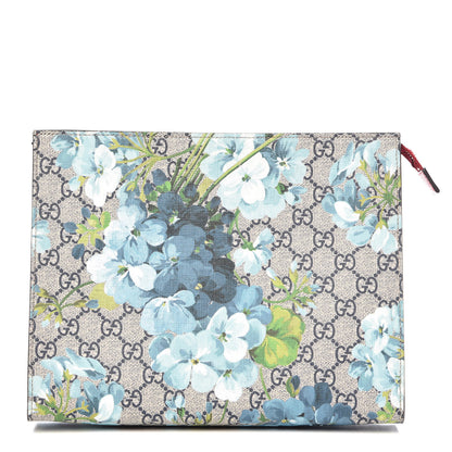 Gucci GG Supreme Monogram Blooms Large Cosmetic Case Beige Blue Navy Hibiscus Red 1 of 10