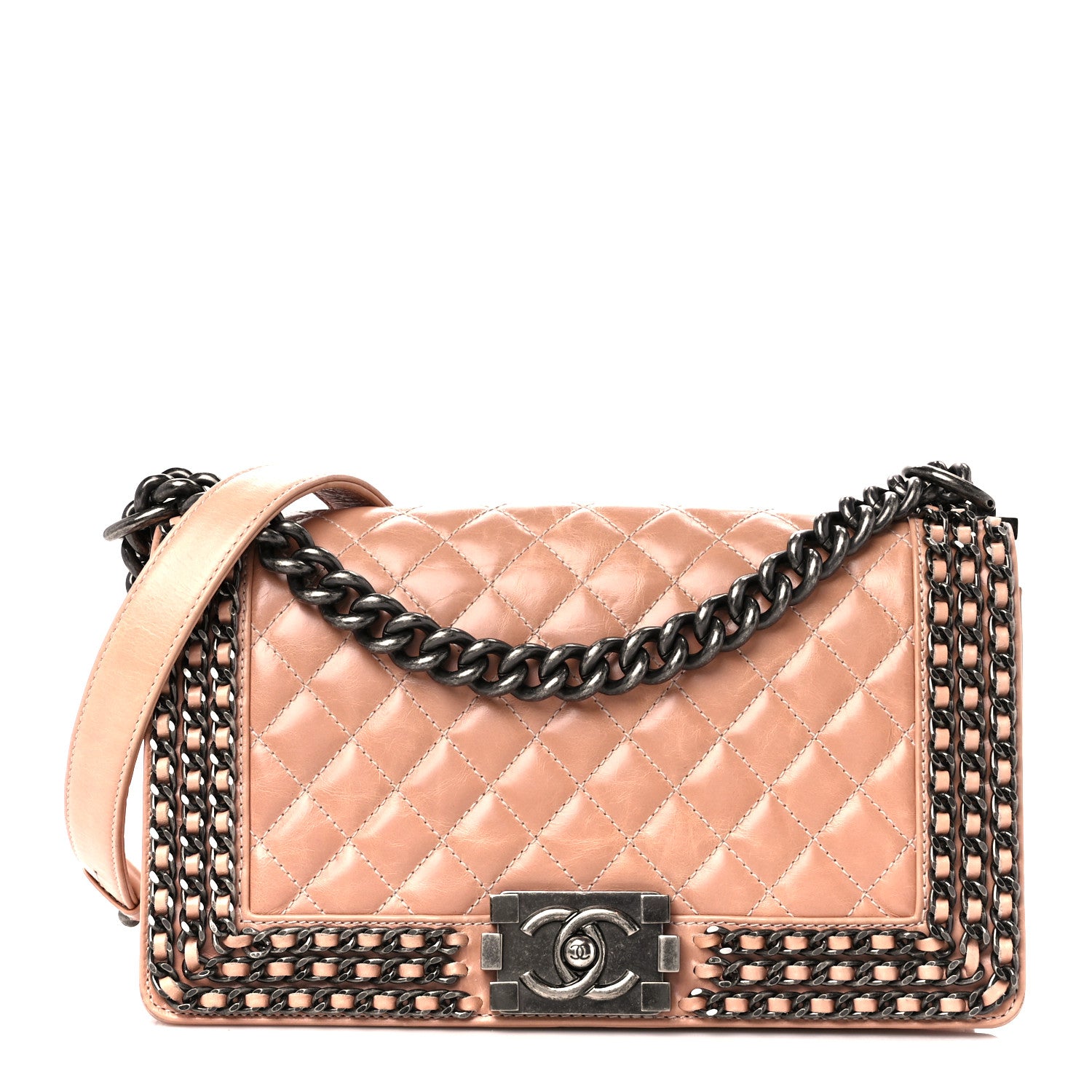 Chanel Glazed Calfskin Quilted Medium Boy Chained Flap Beige 1 of 12