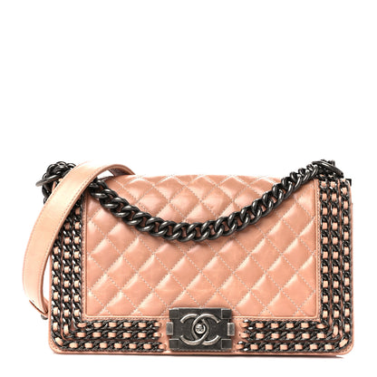 Chanel Glazed Calfskin Quilted Medium Boy Chained Flap Beige 1 of 12