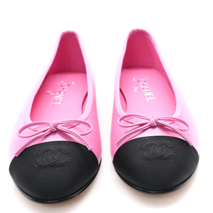 Chanel Calfskin Grosgrain Cap Toe CC Ballerina Flats 38 Pink Black 3 of 10