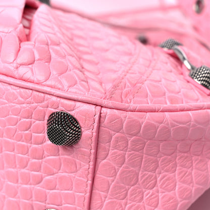 Balenciaga Extra Supple Calfskin Crocodile Embossed Small Le Cagole Shoulder Bag Sweet Pink 9 of 13