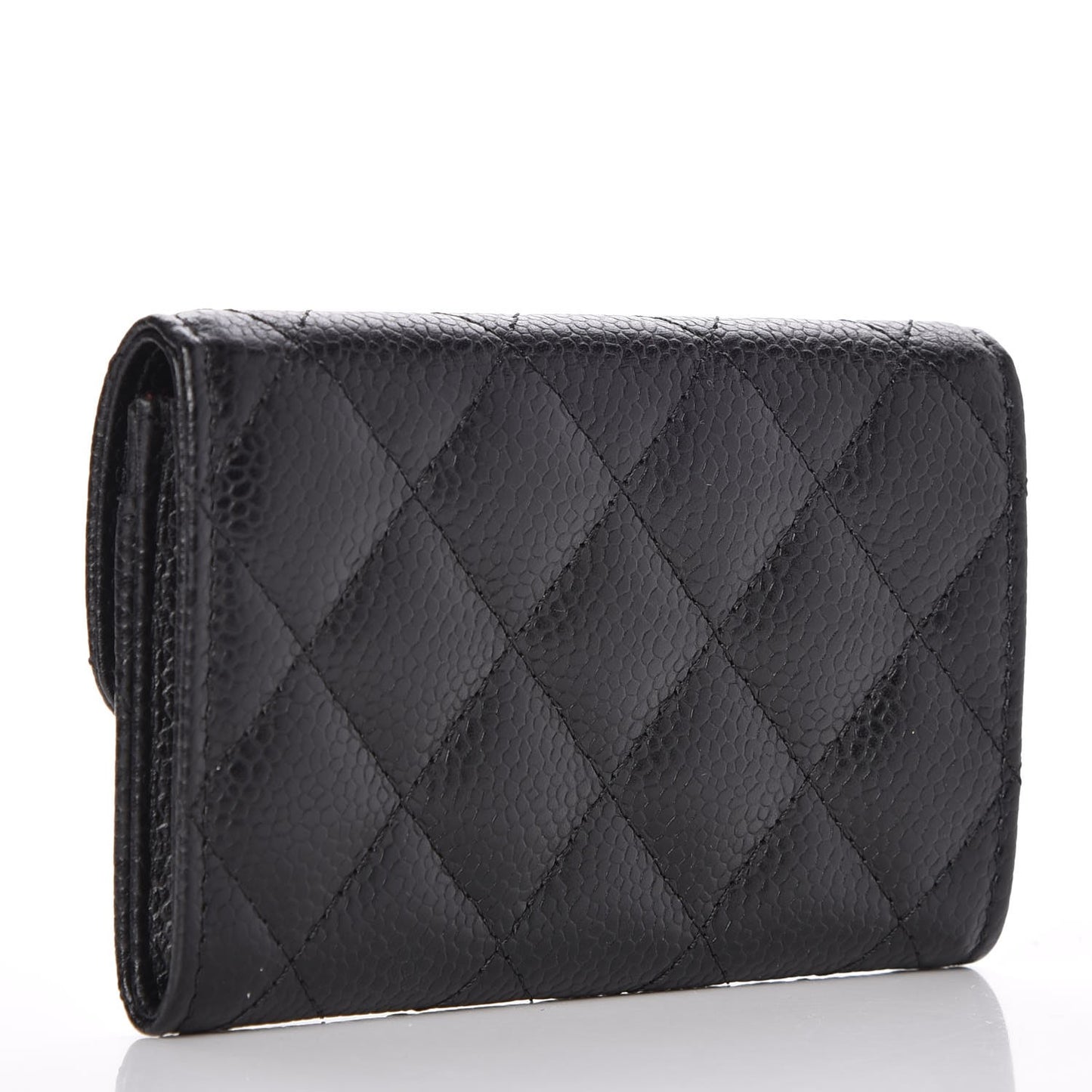 Caviar Quilted Flap Card Holder Black