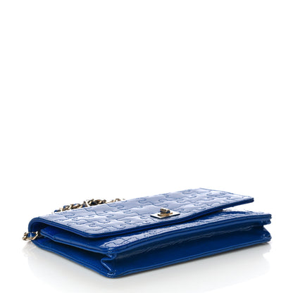 Chanel Crackled Patent Calfskin Puzzle Reissue Wallet On Chain WOC Blue 4 of 15