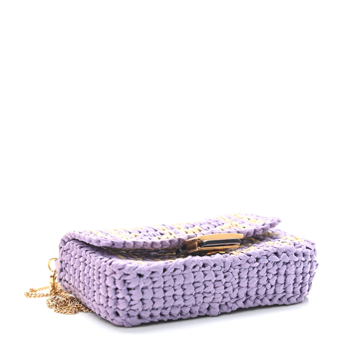 Raffia Vitello Seta FF Woven Nano Baguette Charm Anemone Natural