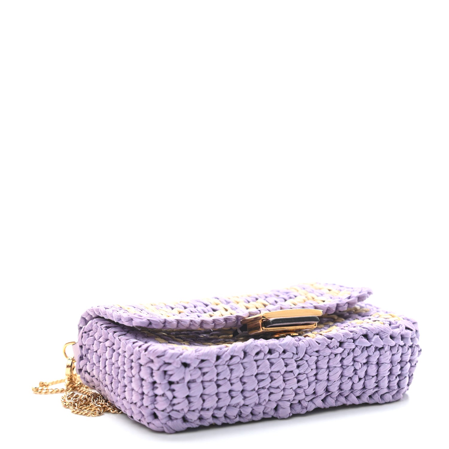 Fendi Raffia Vitello Seta FF Woven Nano Baguette Charm Anemone Natural 4 of 9