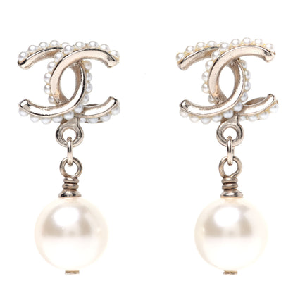 Chanel Pearl Twisted CC Drop Earrings Light Gold White 1 of 7