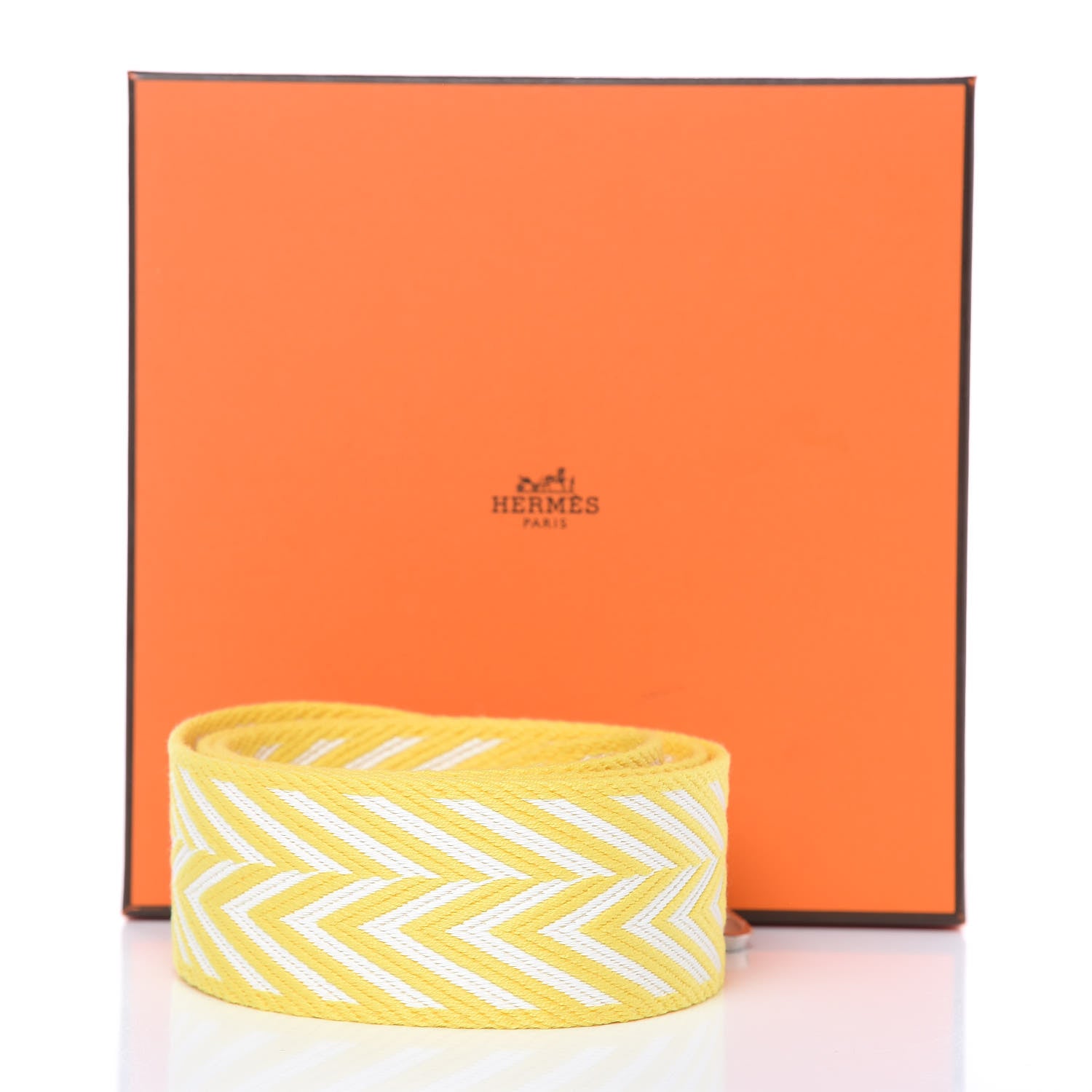 Hermes Toile Swift 50mm Sangle ZigZag Shoulder Strap Jaune Citron Blanc Jaune De Naples 5 of 5