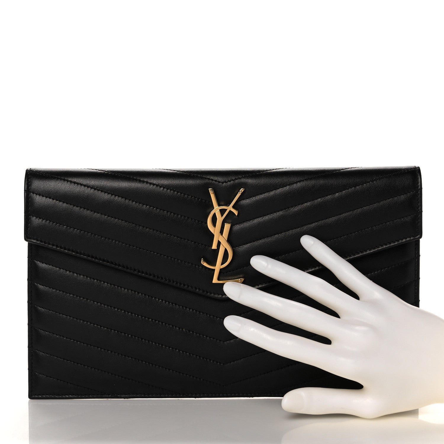 Saint Laurent Calfskin Matelasse Chevron Monogram Uptown Clutch Black 2 of 12