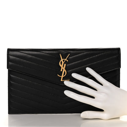 Saint Laurent Calfskin Matelasse Chevron Monogram Uptown Clutch Black 2 of 12