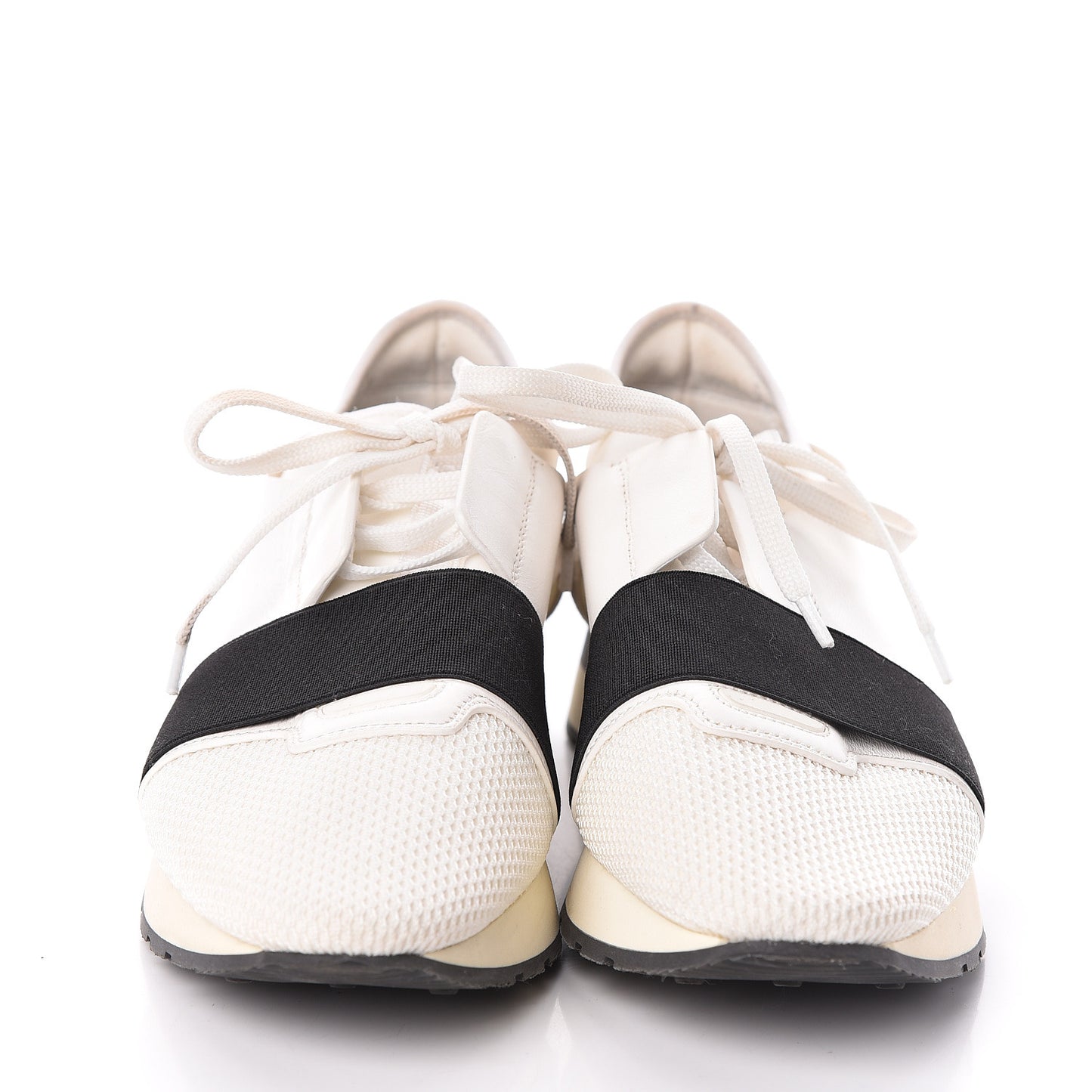 Calfskin Neoprene Mesh Suede Womens Race Runner Sneakers 40 White Black