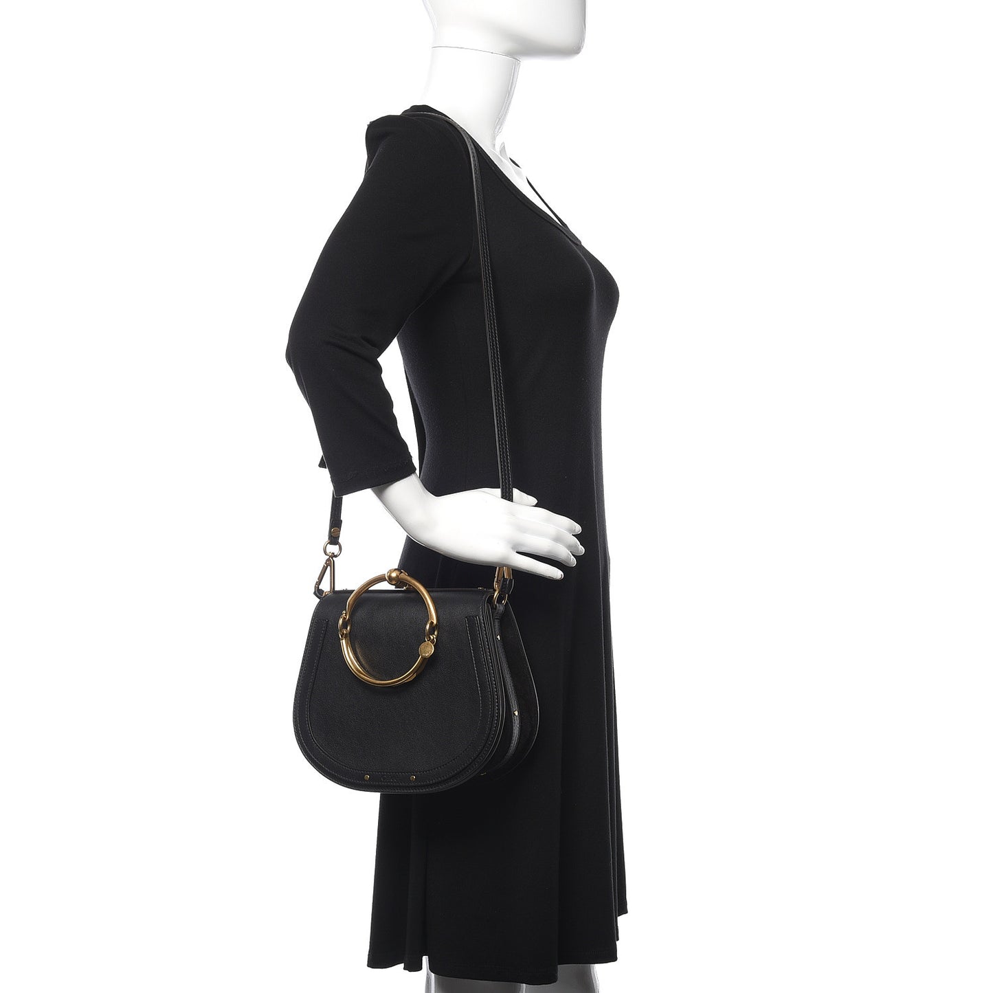 Calfskin Suede Medium Nile Bracelet Bag Black
