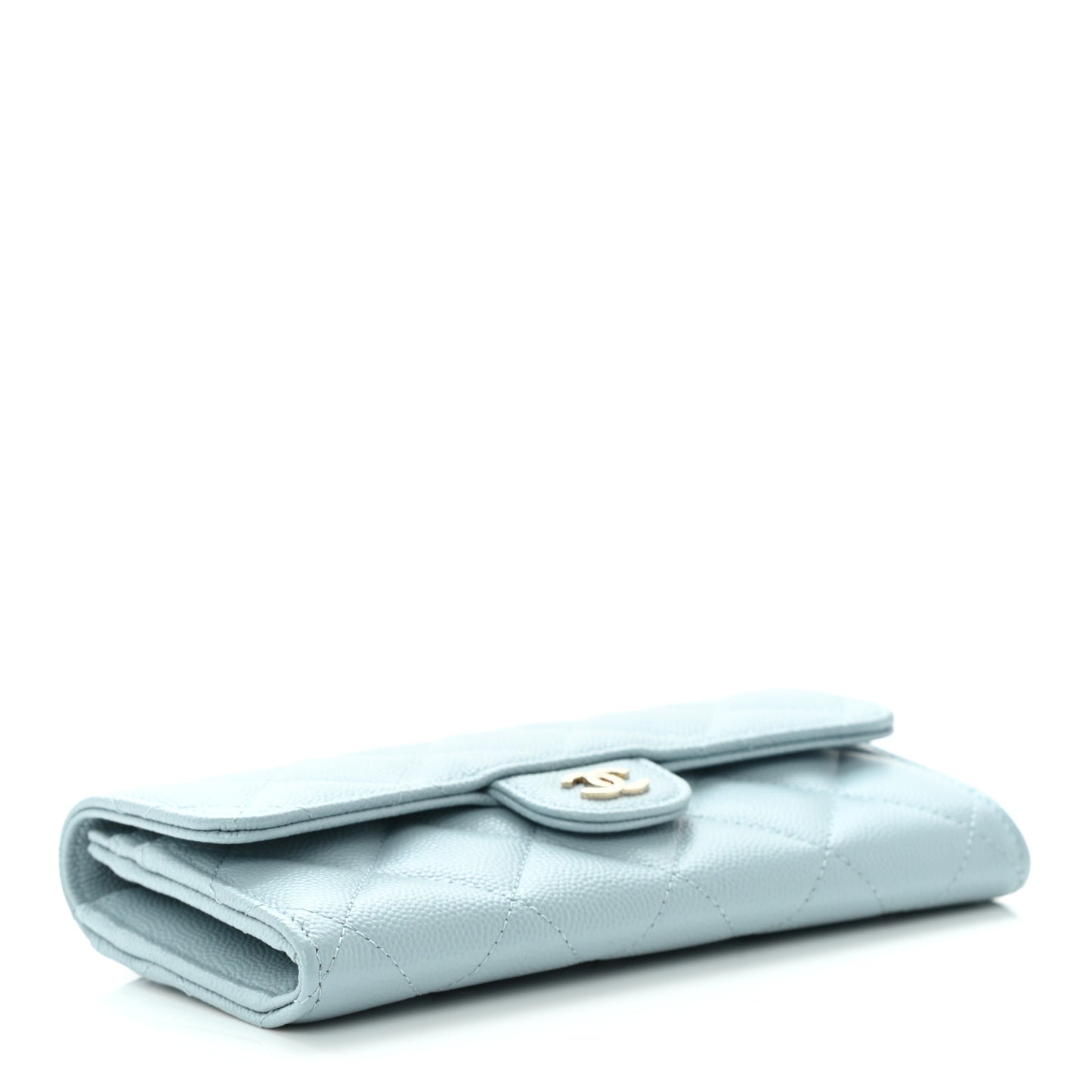 Caviar Quilted Medium Gusset Flap Wallet Light Blue