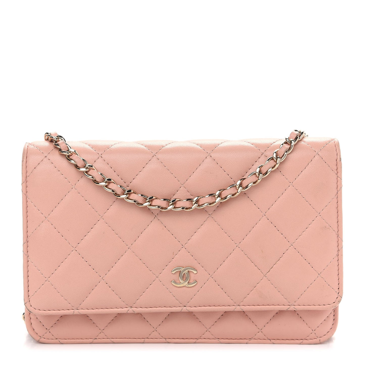 Lambskin Quilted Wallet on Chain WOC Pink