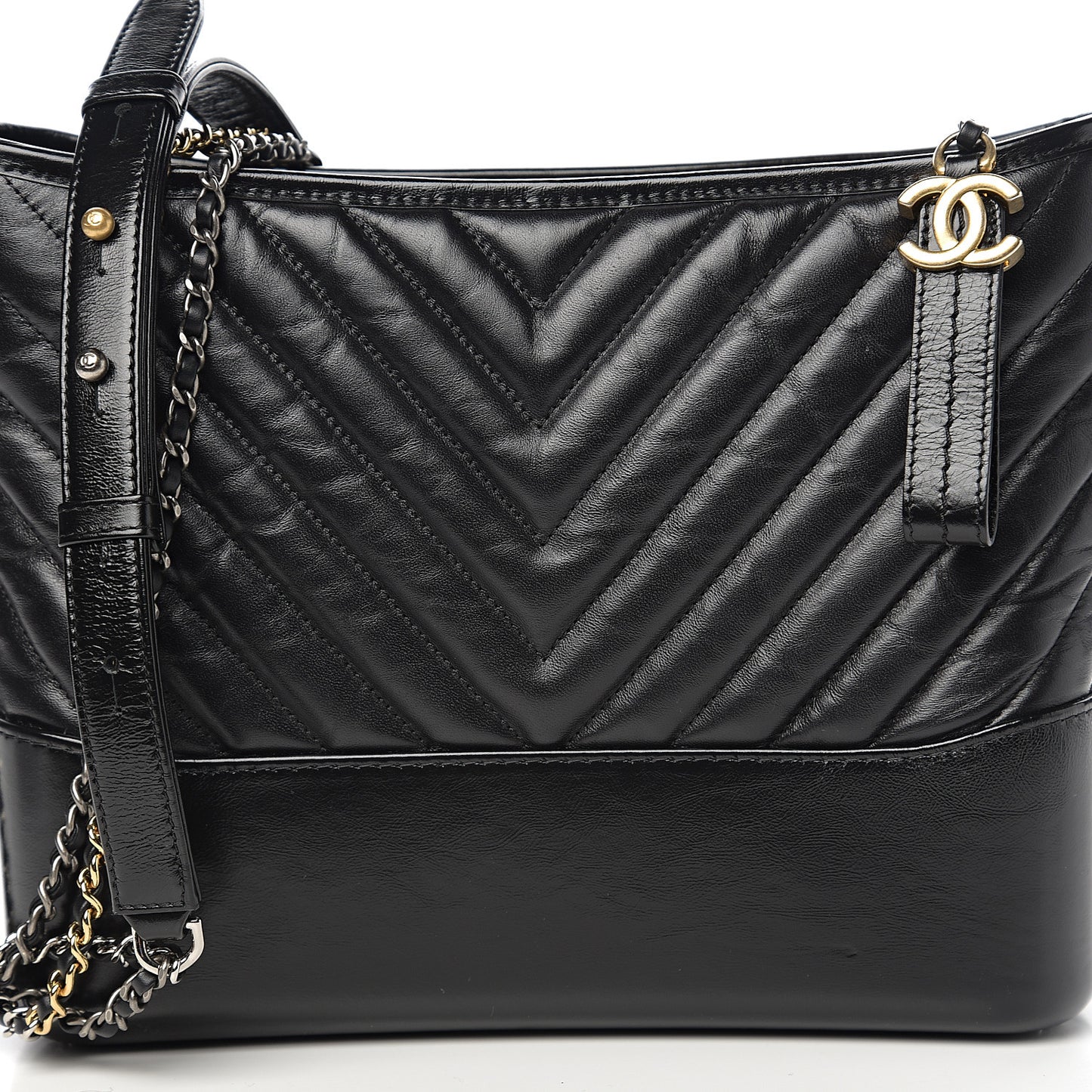 Aged Calfskin Chevron Quilted Medium Gabrielle Hobo Black