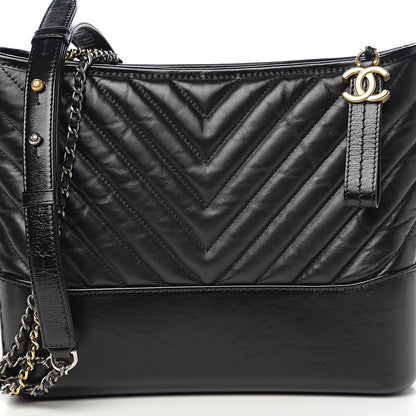 Chanel Aged Calfskin Chevron Quilted Medium Gabrielle Hobo Black 7 of 9